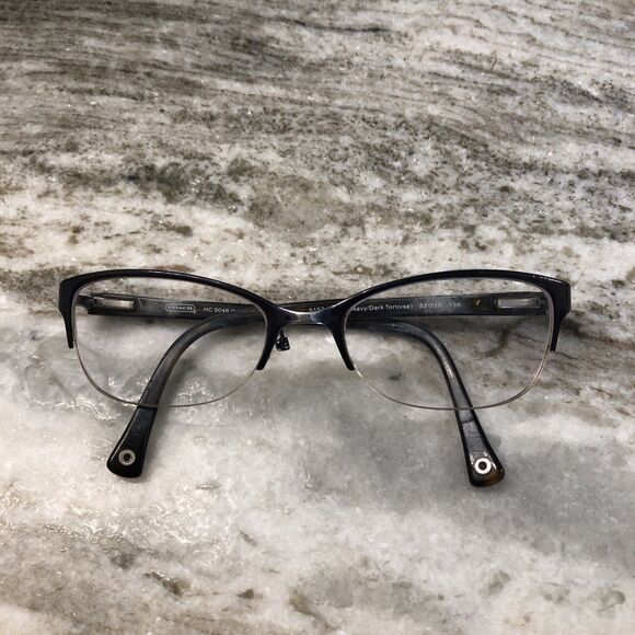 COACH HC5046 Leigh 9153 Satin Navy Dark Tortoise 52/18/135 Half Rim Eyeglasses - Picture 1 of 15